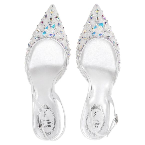 Pre Loved Rene Caovilla Vintage Crystal Embellished Slingback Heels Women white - Picture 7 of 8